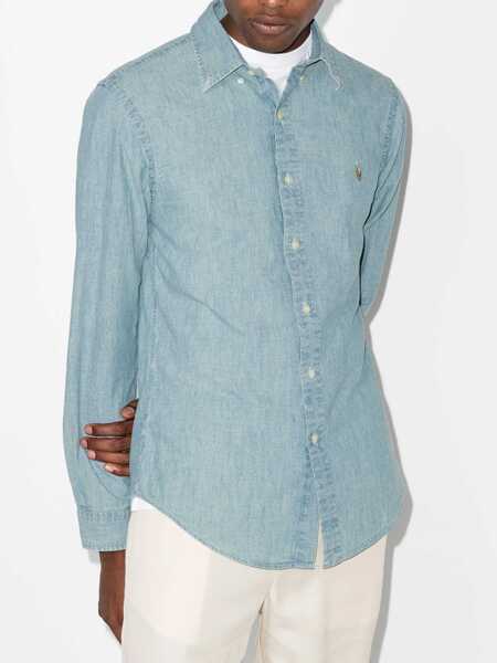 Camasi casual Ralph Lauren Slim-fit chambray shirt Light blue Barbati (BM 17457435) 2