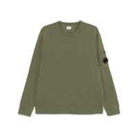 Pulovere Green Crewneck Sweatshirt With Lens Motif On The Sleeve In Cotton Man Barbati