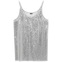 Topuri Metallic Sleeveless Top With Spaghetti Straps And Chainmail In Tech Fabric Woman Femei