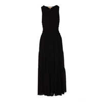 Rochii Black Crewneck Sleeveless Long Dress With Ruches And Ruffled Skirt In Tech Fabric Woman Femei