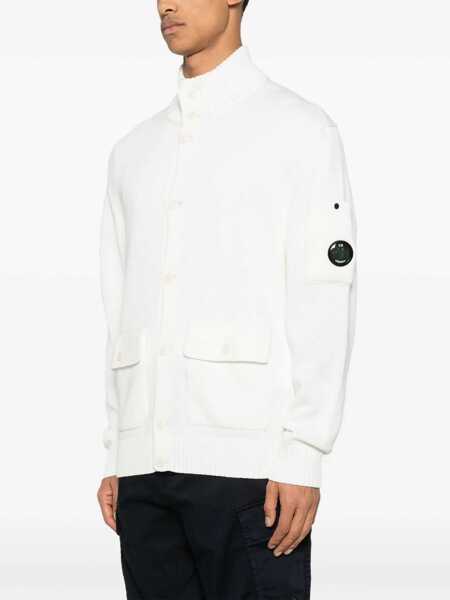 Cardigane C.P. Company White Cardigan With High Neck And Lens Motif Applied On The Sleeve In Cotton Man WHITE Barbati (BM 17468718) 3