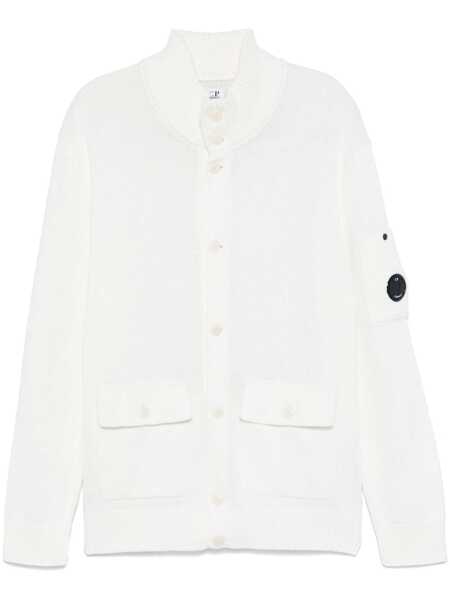 Cardigane C.P. Company White Cardigan With High Neck And Lens Motif Applied On The Sleeve In Cotton Man WHITE Barbati (BM 17468718) 1