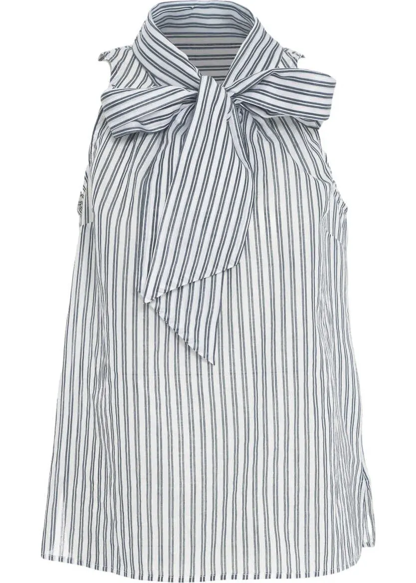 Bluze Himons Striped blouse with bow tie detail Blue Femei (BM 17469457) 2