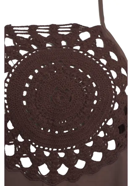 Rochii casual Otto d ame Midi dress with crochet embroidery Brown Femei (BM 17469556) 5