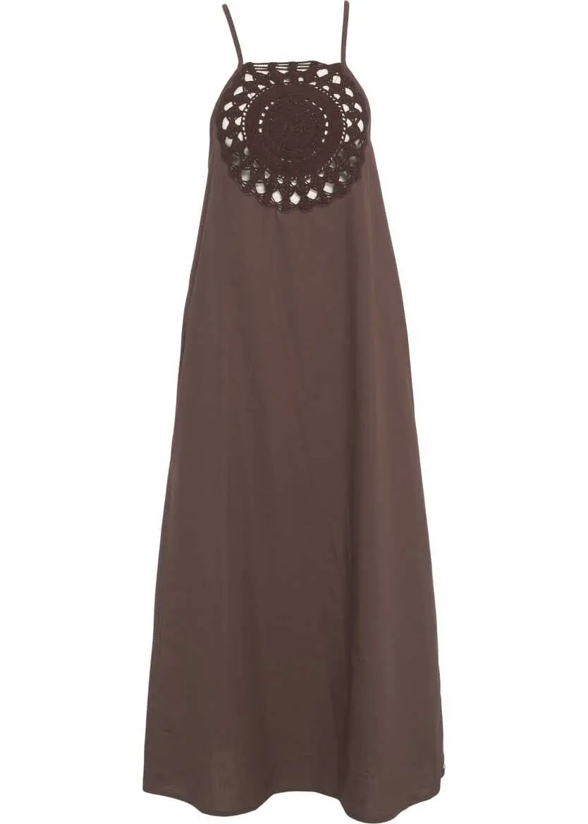 Rochii casual Otto d ame Midi dress with crochet embroidery Brown Femei (BM 17469556) 1