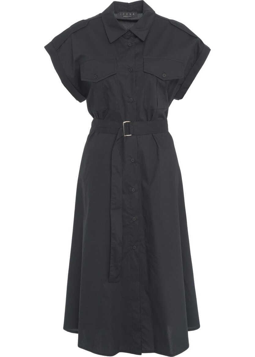 Rochii casual Kaos Midi dress with waist belt Black Femei (BM 17469580) 1