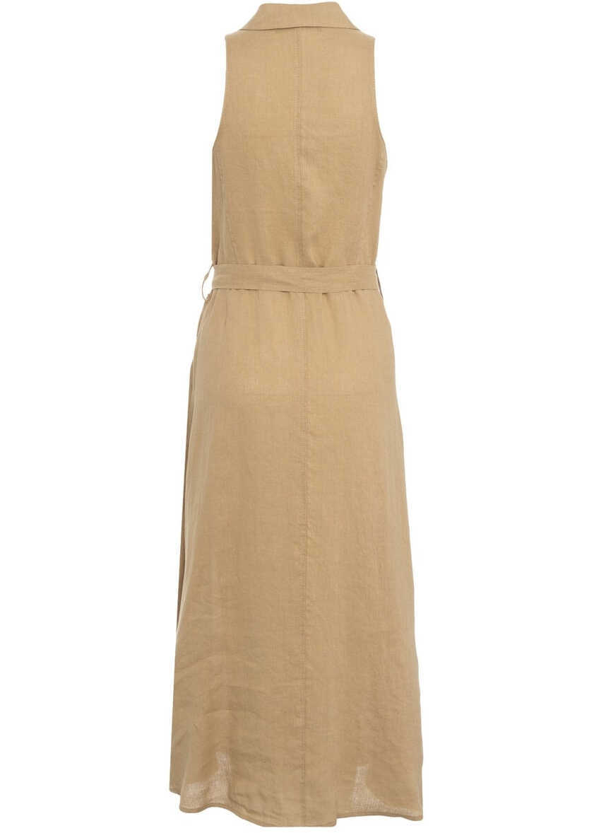Rochii casual Kaos Linen dress with waist belt Brown Femei (BM 17469583) 3