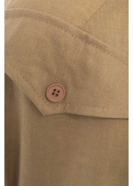 Rochii casual Kaos Linen dress with waist belt Brown Femei (BM 17469583) 4