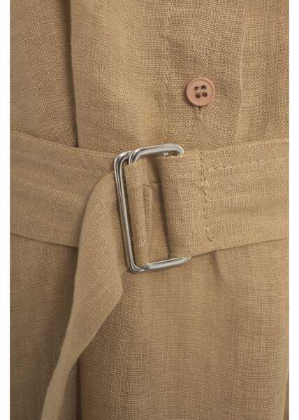 Rochii casual Kaos Linen dress with waist belt Brown Femei (BM 17469583) 5