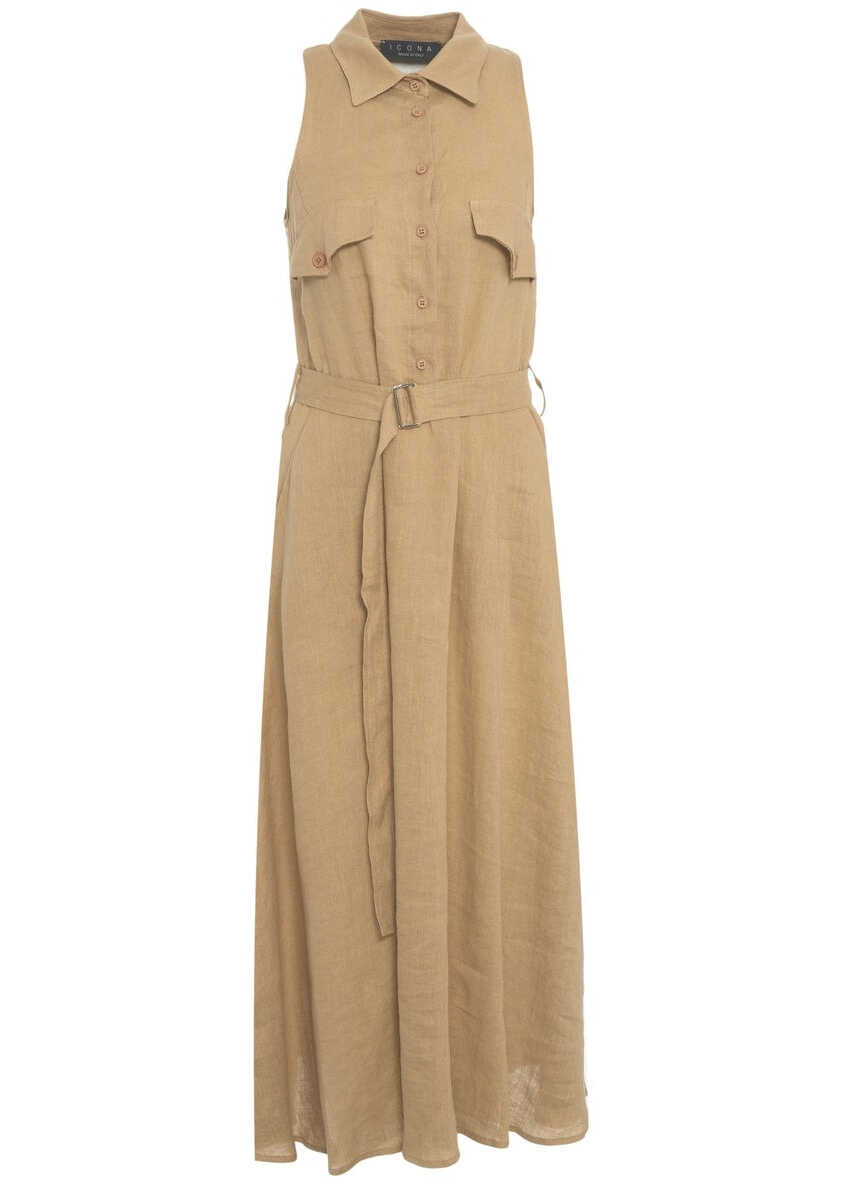 Rochii casual Kaos Linen dress with waist belt Brown Femei (BM 17469583) 1