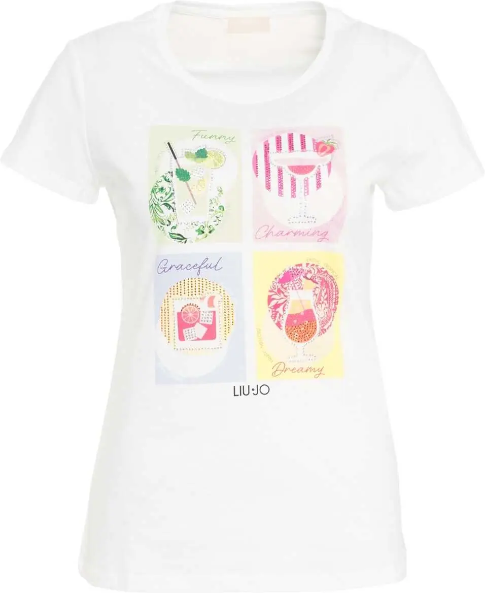 Tricouri Liu Jo T-shirt with print and rhinestones White Femei (BM 17469595) 1