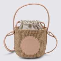 Genti de mana Chloé Beige And Pink Raffia Mini Horse Satchel Femei