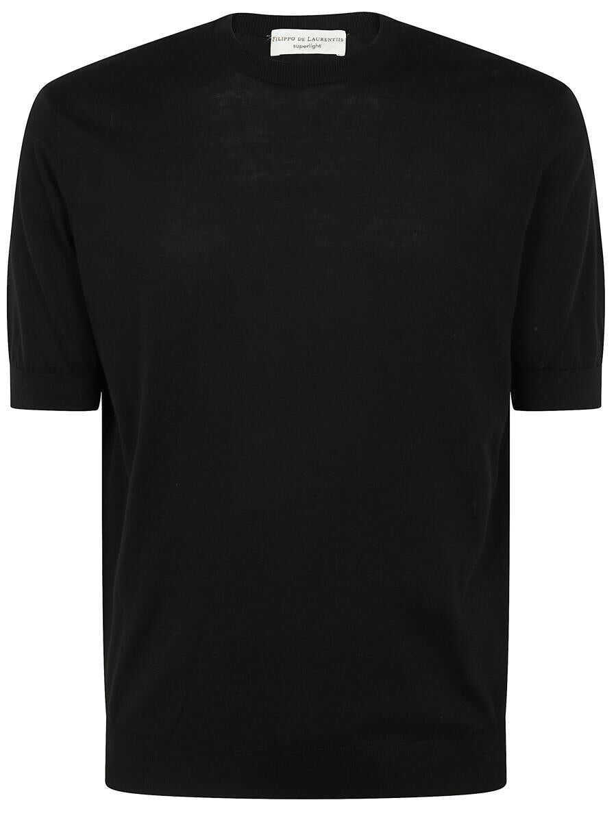 Pulovere FILIPPO DE LAURENTIIS Filippo De Laurentiis Short Sleeves Round Neck Sweater Clothing Black Barbati (BM 17473887) 1