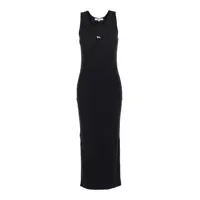 Rochii Black Long Dress With Ribbed Design And Baby Fox Embroidered On The Front In Cotton Woman Femei