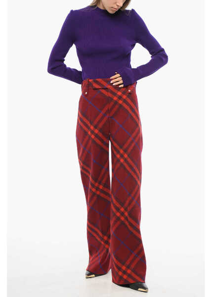 Pantaloni casual Burberry Tartan Virgin Wool Pants With Hidden Fastening Red Femei (BM 17477044) 3