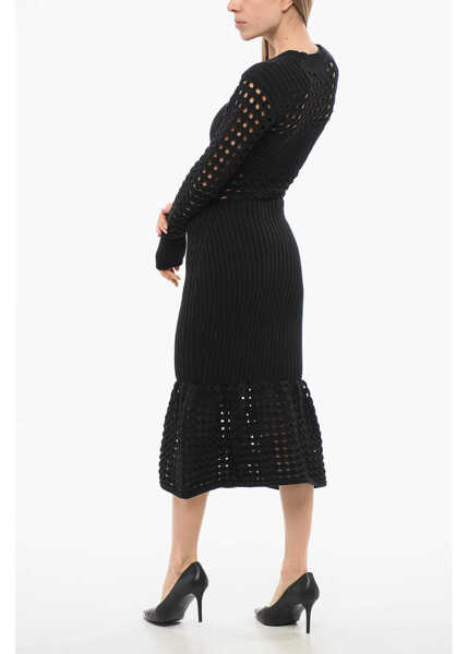 Rochii lungi Alexander McQueen Openwork Knitted Trumpet Dress Black Femei (BM 17477050) 2
