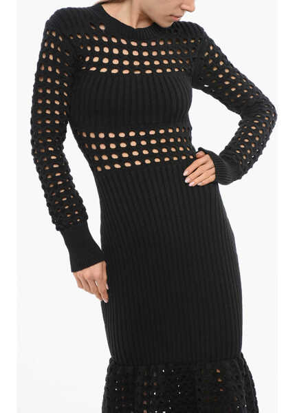 Rochii lungi Alexander McQueen Openwork Knitted Trumpet Dress Black Femei (BM 17477050) 3