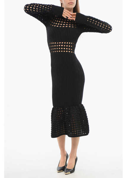 Rochii lungi Alexander McQueen Openwork Knitted Trumpet Dress Black Femei (BM 17477050) 4