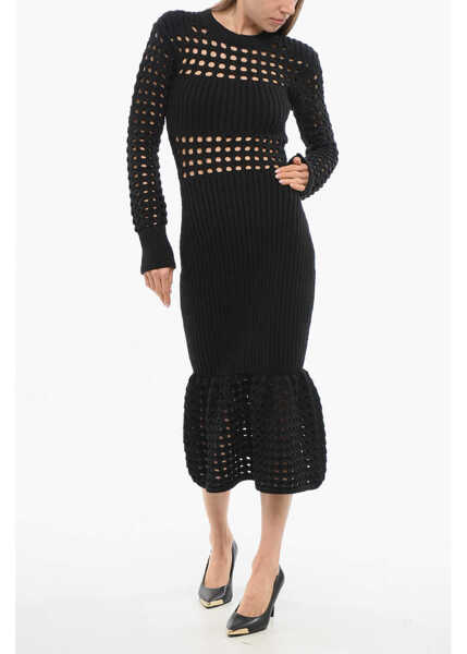 Rochii lungi Alexander McQueen Openwork Knitted Trumpet Dress Black Femei (BM 17477050) 1