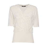 Pulovere casual LIGHTWEIGHT LINEN SHORT SLEEVE SWEATER, ROUCHE EMBROIDERY Femei