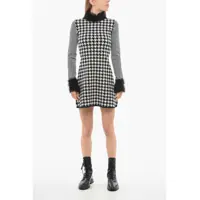 Rochii elegante Houndstooth Dress With Threads Detail Femei
