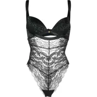 Body-uri Versace Lace Bodysuit With Logo Top And Cut-Out Detail
