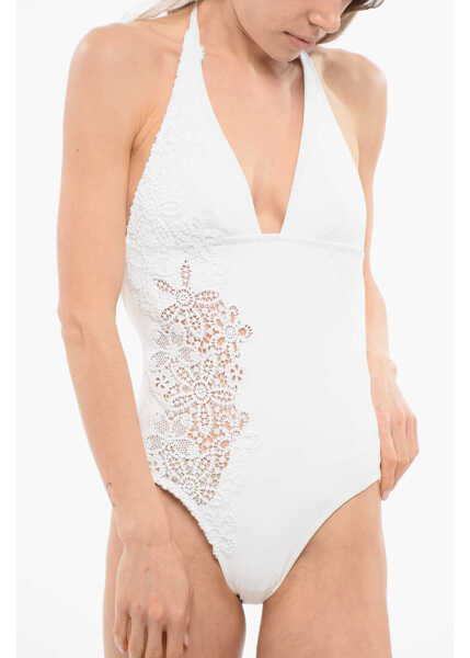 Costume de baie intregi Ermanno Scervino Solid Color One Piece Swimsuit With Open Back And Lace Side White Femei (BM 17483947) 3