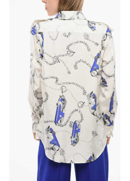 Camasi casual Burberry Silk Printed Shirt With Insigna Shoulder White Femei (BM 17483956) 2