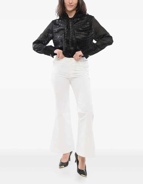 Pantaloni casual Marni Flared Cropped Pants With Embroidered Logo White Femei (BM 17484007) 2