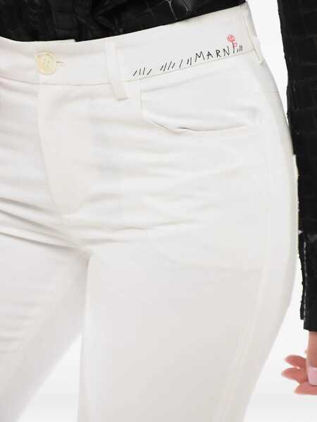 Pantaloni casual Marni Flared Cropped Pants With Embroidered Logo White Femei (BM 17484007) 4