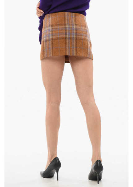 Fuste scurte WE11DONE Checked Wool Mini Skirt With Side Zip Orange Femei (BM 17484016) 2