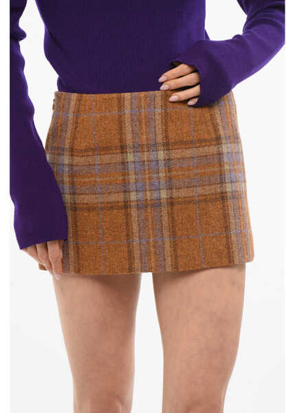 Fuste scurte WE11DONE Checked Wool Mini Skirt With Side Zip Orange Femei (BM 17484016) 3