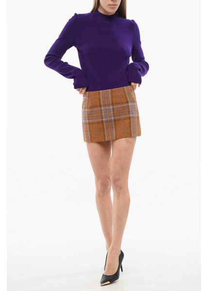 Fuste scurte WE11DONE Checked Wool Mini Skirt With Side Zip Orange Femei (BM 17484016) 4