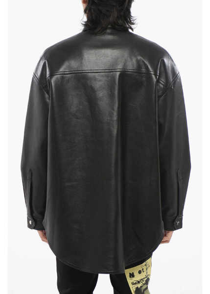 Jachete Nanushka Faux Leather Overshirt With Double Breast Pockets And Snap B Black Barbati (BM 17484112) 2