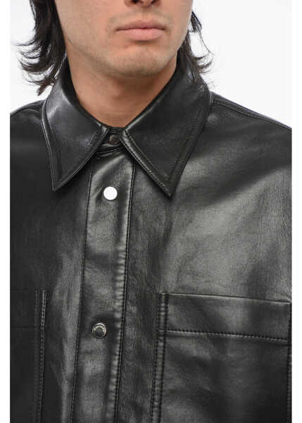 Jachete Nanushka Faux Leather Overshirt With Double Breast Pockets And Snap B Black Barbati (BM 17484112) 3