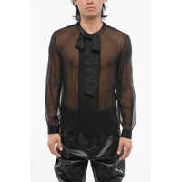 Bluze See Through Silk Blouse With Satin Tie Neck Detail Barbati