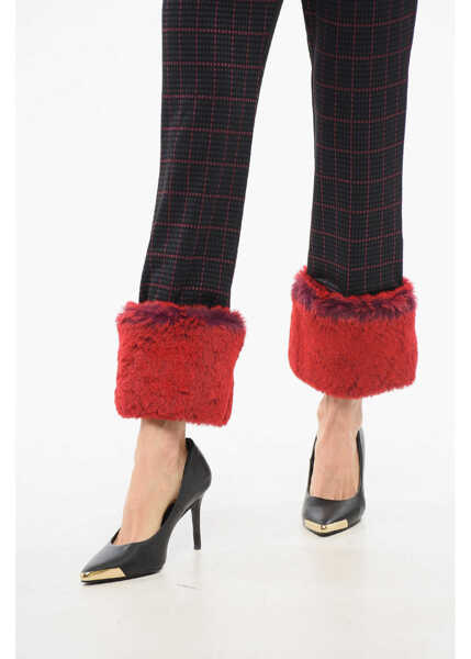 Pantaloni casual Viktor & Rolf Everywear Cropped Pants With Faux Fur Trim Blue Femei (BM 17484157) 4