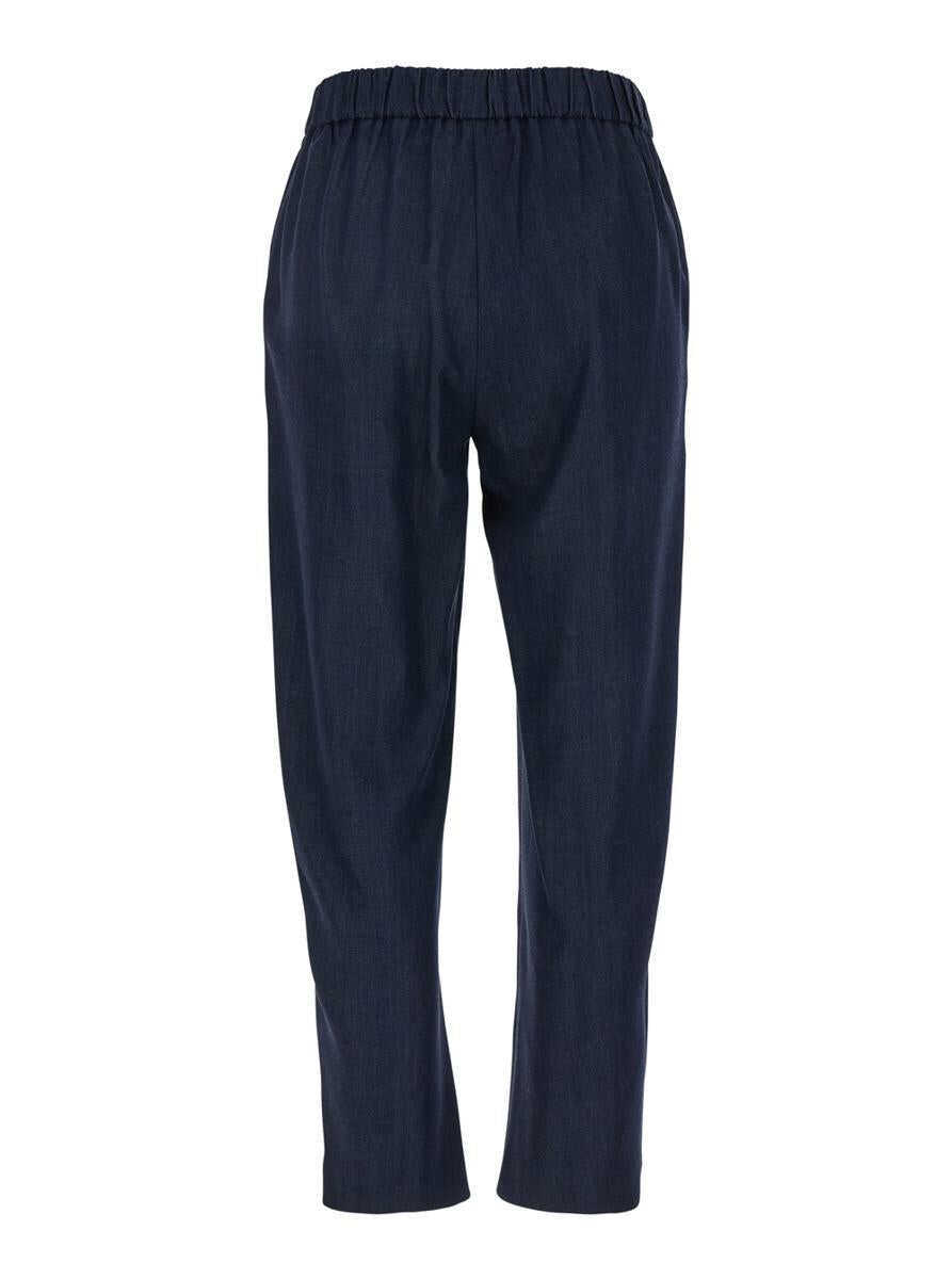 Pantaloni casual PLAIN Blue Pants With Elastic Drawstring Waist In Denim Woman BLUE Femei (BM 17486916) 2