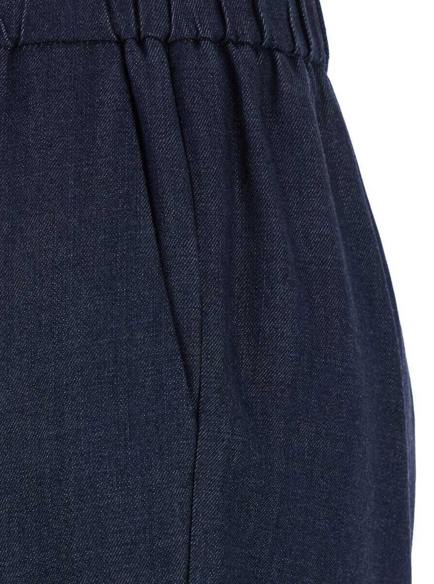 Pantaloni casual PLAIN Blue Pants With Elastic Drawstring Waist In Denim Woman BLUE Femei (BM 17486916) 3