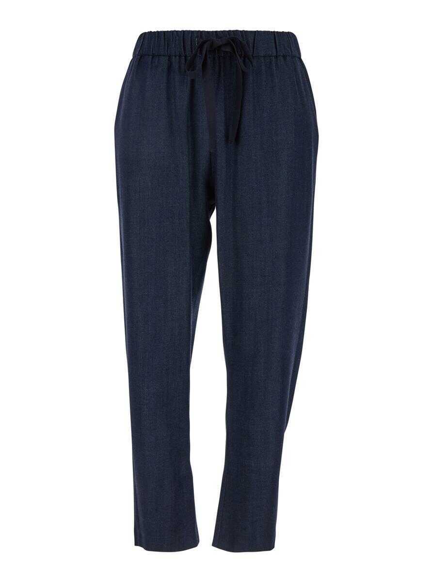 Pantaloni casual PLAIN Blue Pants With Elastic Drawstring Waist In Denim Woman BLUE Femei (BM 17486916) 1