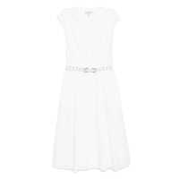 Rochii White Sleeveless Long Dress With V Neck And Adjustable Belt In Cotton Stretch Woman Femei