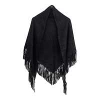 Geci 'Elena' Black Cape With Fringed Hem In Fabric Woman Femei