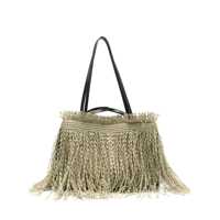 Genti de mana Green Shopper With Hanging Fringes Design And Double Top Handle In Raffia Woman Femei