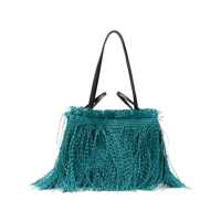 Genti de mana Green Shopper With Hanging Fringes Design And Double Top Handle In Raffia Woman Femei