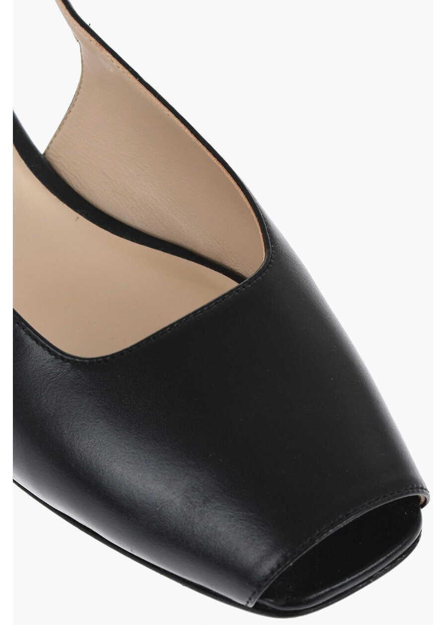 Sandale fara toc Le Monde Bryl Slingback Leather Sandals Black Femei (BM 17516344) 4