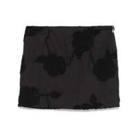 Fuste Black Mini Skirt With 3D Floral Details Applied All-Over In Cotton Woman Femei