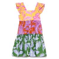 Rochii Multicolor Dress With All-Over Floral Motif And Ruffled Skirt In Cotton Woman Femei