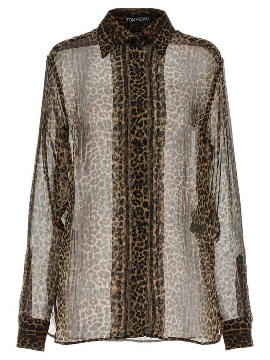 Camasi Tom Ford Tom Ford Leopard Print Long Sleeve Shirt BROWN Femei (BM 17523243) 1