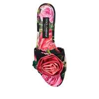 Sandale Dolce & Gabbana Dama - Sandale Dolce & Gabbana Dolce & Gabbana Rose Embellished Printed Flat Sandals Black Femei (BM 17524782) - B-mall.ro