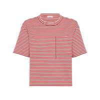 Tricouri Red Crewneck T-Shirt With All-Over Striped Motif And Jewel Detail On The Front In Cotton Woman Femei